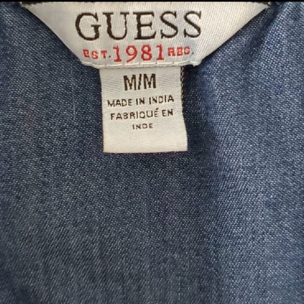 Women's GUESS Blue Denim Button-Up Top - Picture 7 of 8